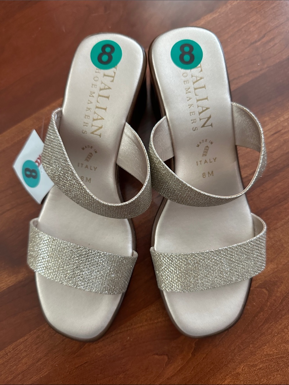 Italian Shoemakers Metallic Gold Double-Strap Slide Sandals. NWT